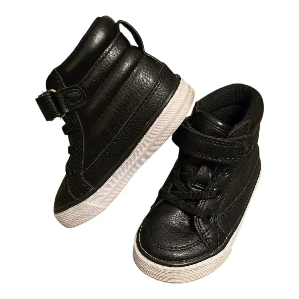 Childrens Place Hightop Shoes Boots Black Leather Boys Sz 6 Kids Toddler